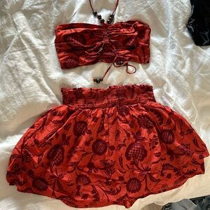 anthropologie tropical 2 piece set - tube top with halter and tiered skirt